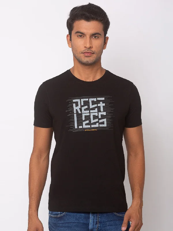 Members Only Spykar Men Black Cotton Slim Fit Round Neck T-Shirt