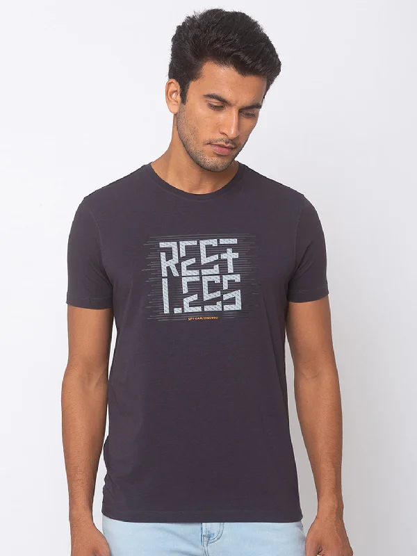 Holiday Sale Spykar Men Charcoal Grey Blended Slim Fit T-Shirt