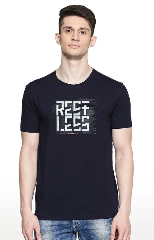 Special Offer Spykar Men Blue Cotton Slim Fit Round Neck T-Shirt