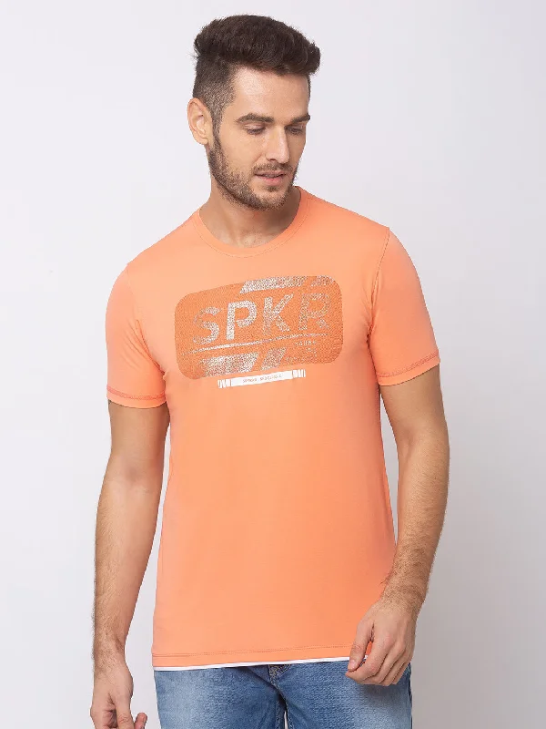 Today Only Spykar Men Pink Cotton Slim Fit Round Neck T-Shirt