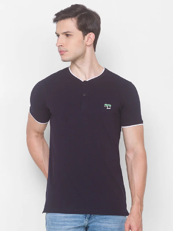 The Best Prices Spykar Men Blue Cotton Slim Fit Round Neck T-Shirt