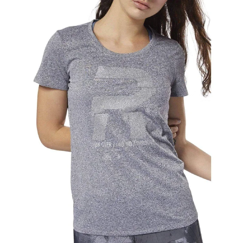 Limited Availability Reebok Reflective Graphic Short Sleeve Womens Running Top - Grey