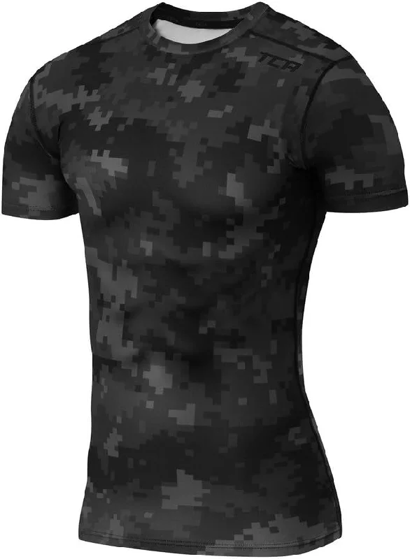 Weekend Discounts You Deserve TCA Pro Performance Camo Short Sleeve Mens Compression Top - Black