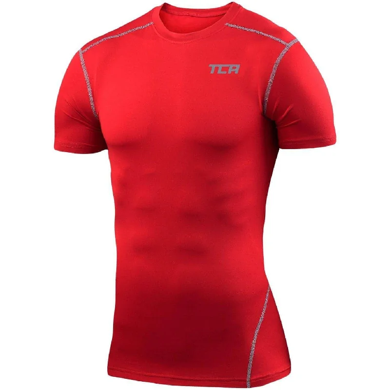 Best Bargains TCA Pro Performance Short Sleeve Mens Compression Top - Red