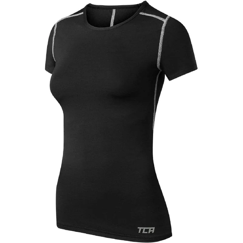 Shop and Save TCA Pro Performance Womens Short Sleeve Baselayer Running Top - Black