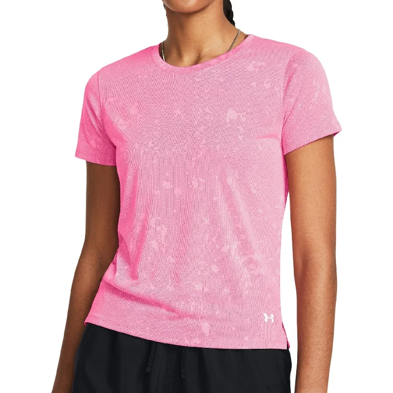 Weekend Deal Under Armour Launch Splatter Short Sleeve Womens Running Top - Pink