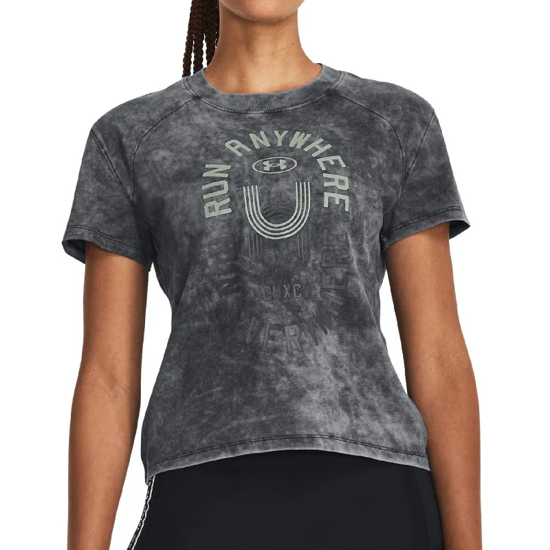 Midnight Sale Under Armour Run Anywhere Graphic Short Sleeve Womens Running Top - Black