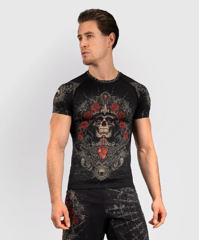 Instant Savings Venum Santa Muerte 5.0 Men’s Short Sleeve Rashguard - Deep Black/Gold